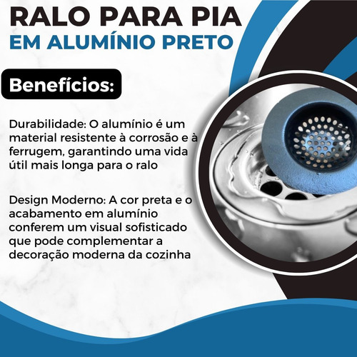Ralo Ralinho De Pia Grande Em Aluminio 12cm Com Borda Larga