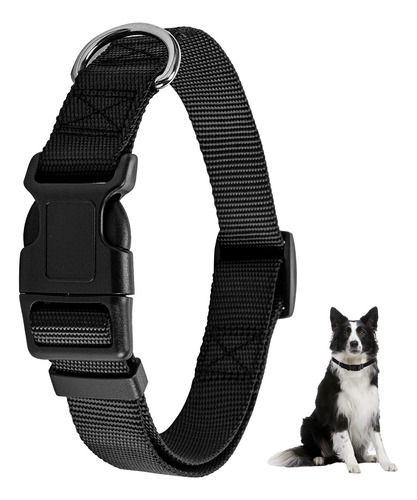 Collar Ajustable De Nailon Negro Para Perro Con Hebilla De L