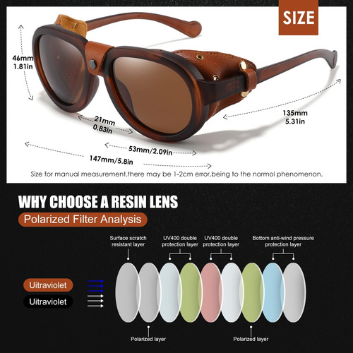 Macjero Gafas De Sol Polarizadas Retro Aviador Steampunk Con