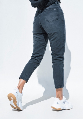 Jean Mom Thalasso Tiro Alto Gris