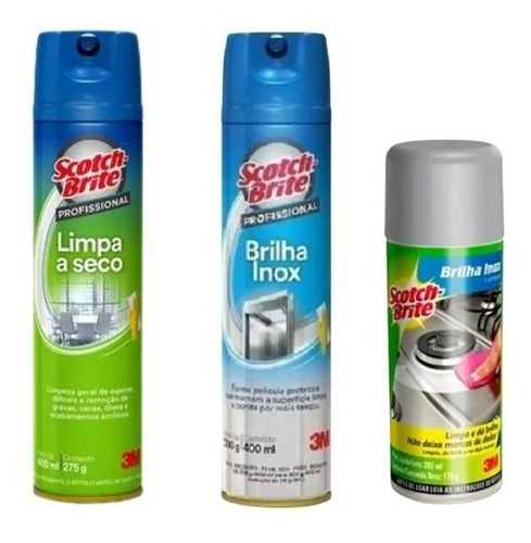 Kit 1 Limpa A Seco + 1 Brilha Inox Spray + Removedor - 3m