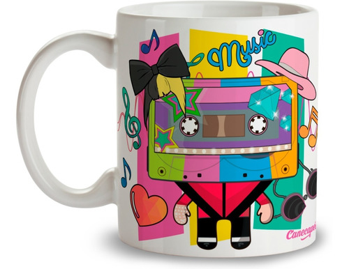 Caneca Xícara Música Super Pop Fita K7 Cassete Retrô Cartoon