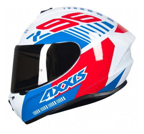 Capacete Fechado Axxis Draken Z96 Gloss Branco Vermelho Azul