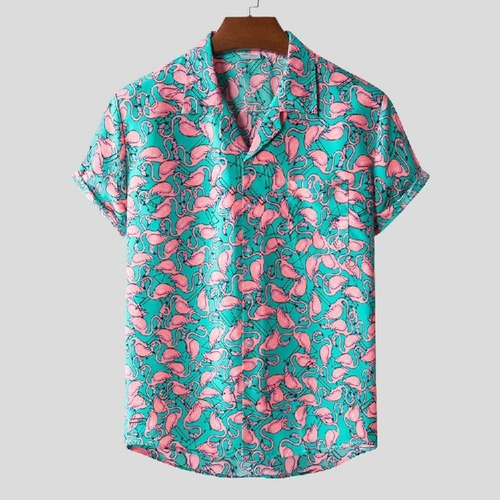 Camisas Playeras Manga Corta Flamingo Ed Casual Hawaiano Alo