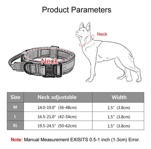 Collar Para Perro, Militar, Táctico, De Pastor Alemán, Tamañ Color Negro Tamaño Del Collar Xl