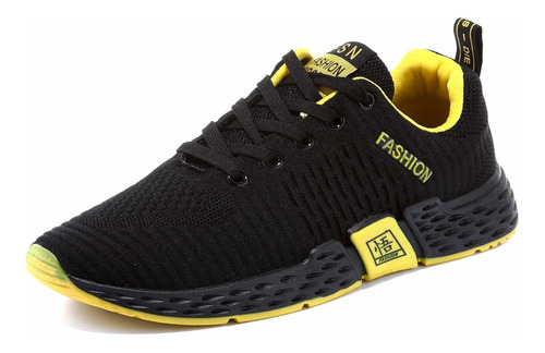 Zapatillas Hombre Sport Negras Detalle Amarillo Shein