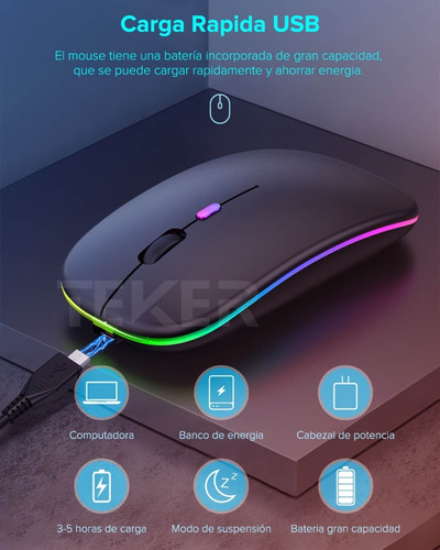Imagen 4 de 8 de Ratón Inalámbrico 2.4g Recargable Teker Wireless Mouse