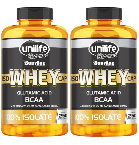 2 Whey Protein 100% Isolado 250 Cáps Unilife - Frete Grátis