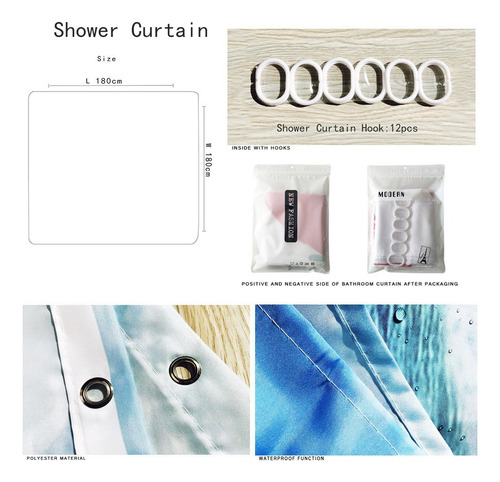 Cortina De Ducha Impermeable Sirena Con Ganchos