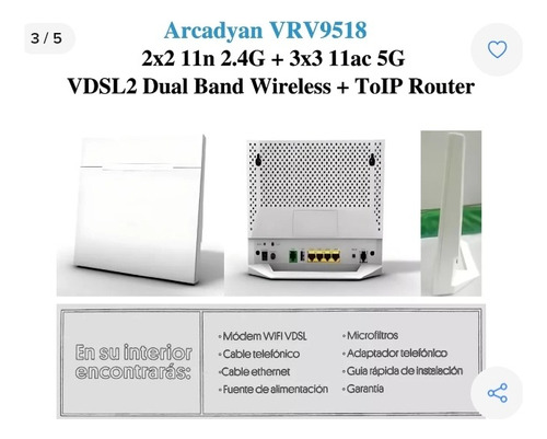 Modem Router Wifi Arcadyan Vrv9518 Dual Band 2.4 Ghz Y 5 Ghz Módem (Usado)
