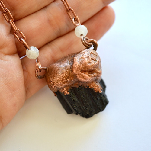 Imagen 2 de 8 de Collar Turmalina Negra, Agatas Y Cadena De Cobre, Cod1