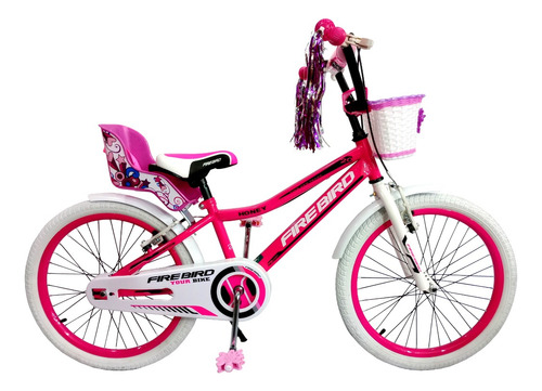 Bicicleta cross infantil Fire Bird Rocky R20 1v frenos v-brakes color rosa/blanco con pie de apoyo  