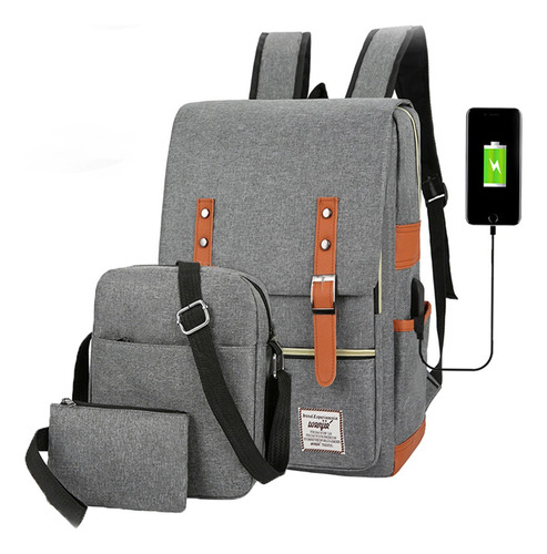 Mochila Juego De 3piezas Bolsa De Portátil Con Cargador Usb