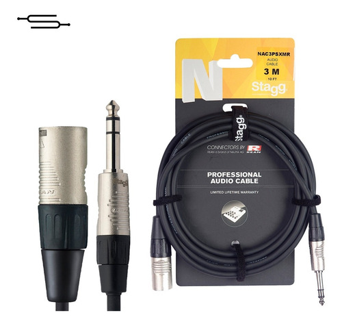 Imagen 1 de 4 de Cable Xlr Macho (cannon) Plug Stereo 3m Neutrik Nac3psxmr
