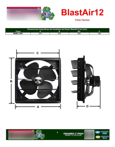 Ventilador Axial Tecnología Avanzad, Mxblj-001, 1pza, Aspas