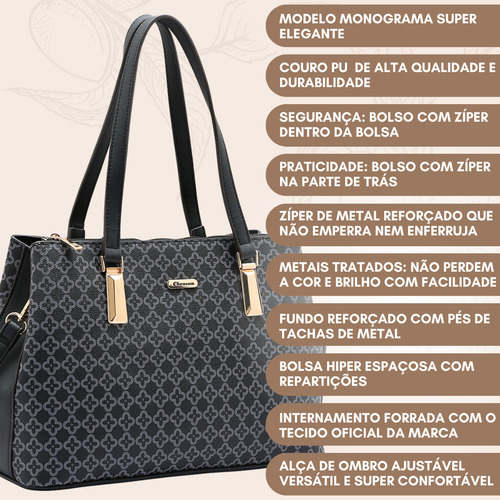 Bolsa Grande Para Trabalhar Transversal Mão Estruturada De Couro PU Cor Preta Elegante