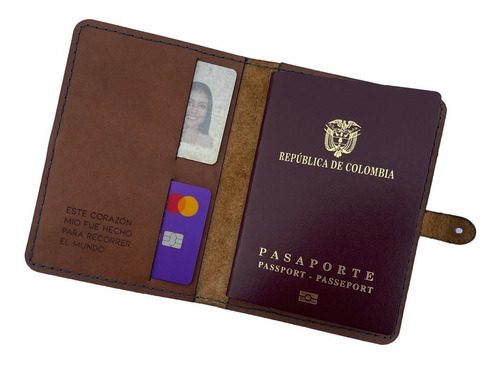 Porta Pasaporte De Cuero Marron