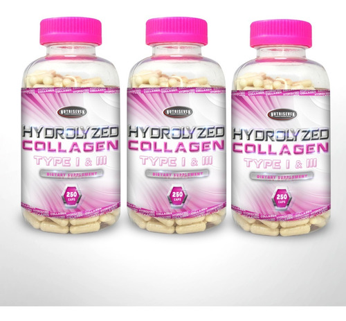 Hydrolyzed Collagen 250 Cap X 3 Frascos 750 Caps Colageno H.