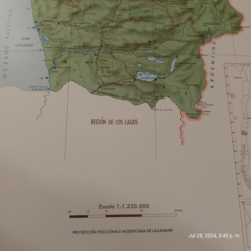 Mapa Región De La Araucanía 34x25cm. Imp. 1976 (Usado)