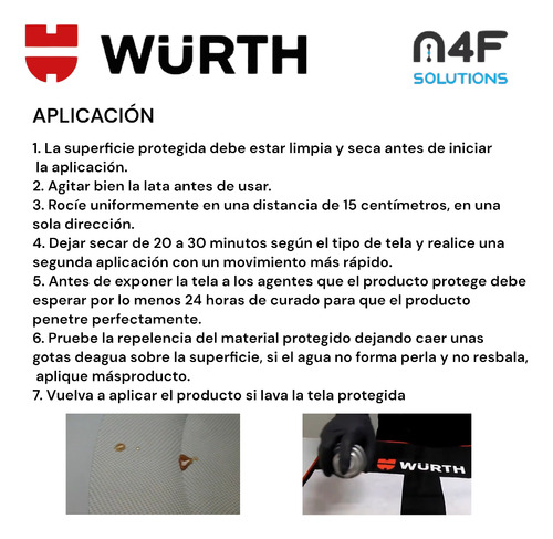 Wurth Protector Telas Auto Tapiceria Asientos 400 Ml 9 Pzas