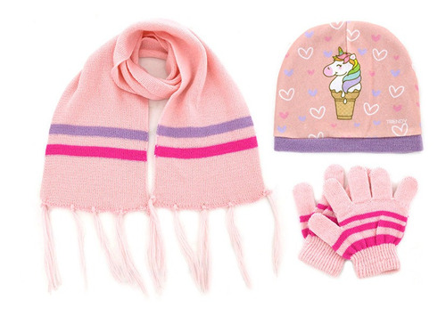 Guantes Gorro Bufanda Set Infantil Invierno Nena Tejido Lana