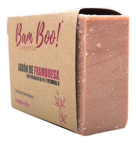 Imagen 3 de 5 de Jabón Frambuesa Con Colágeno Y Vitamina H 100 Gr Bam Boo!