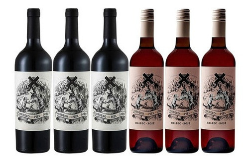 Vinos Cordero Piel Lobo Malbec Tinto + Rosado Mix Caja X6