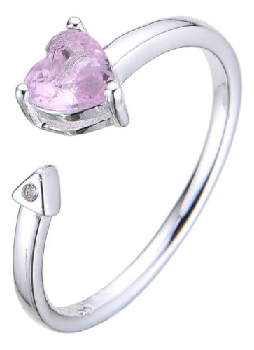 Anillo Ajustable De Corazón Rosado En Plata 925