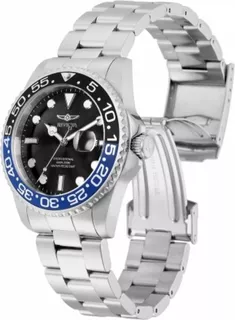 Reloj pulsera Invicta Pro Diver 33252 de cuerpo color acero, analógico, para hombre, fondo negro, con correa de acero inoxidable color acero, agujas color blanco y plata, dial blanco y plata, minutero