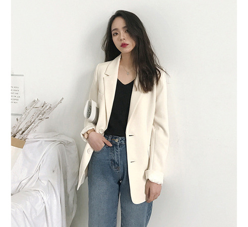 P Blazer Manga Larga Informal Mujer Corte Holgado