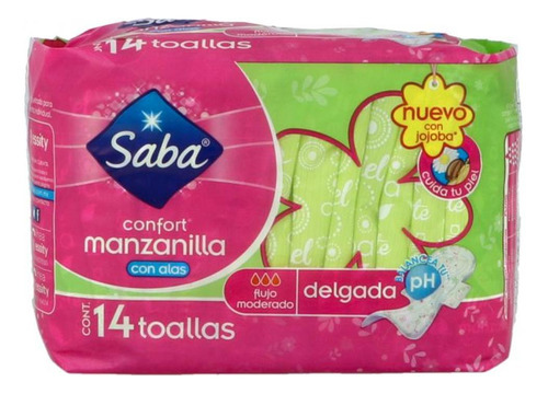 Toallas Sanitarias Saba Confort Manzanilla Con Alas Empaque