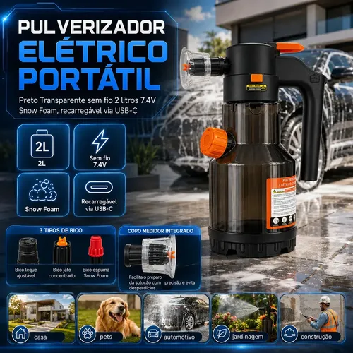 Pulverizador Elétrico Snow Foam para Carro, Moto e Jardim – 2 L