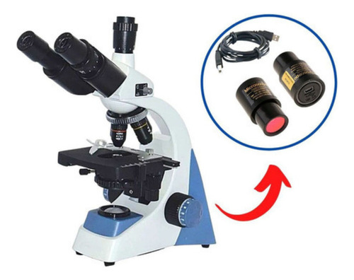 Microscópio Trinocular Acromático + Camera 2,0 Mega Pixels