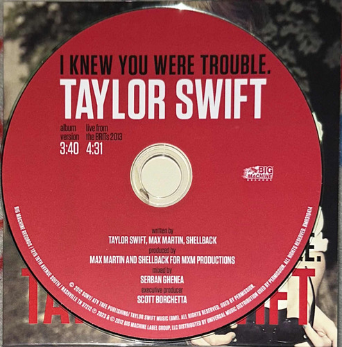 Taylor Swift I Knew You Were Trouble Cd Single Red