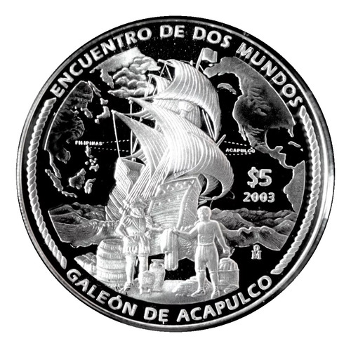 Moneda 5 Pesos Galeón De Acapulco 2003 Plata Pura Proof