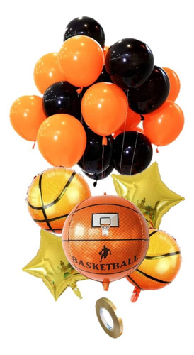Globos Básquet Basket Látex Color Naranja Y Negro
