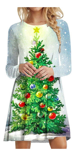 Vestido En U Para Mujer Con Estampado De Árbol De Navidad, M