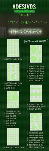 Estrelas 610pçs Adesivas Brilham No Escuro Fotoluminescente