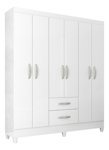 Guarda-roupas Com 6 Portas E 2 Gavetas Multimóveis Cr35137 Cor Branco Brilho