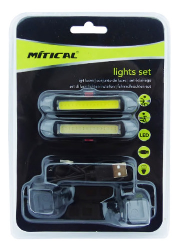 Set Luz Bici Delantera Y Trasera Led Cob Mítical