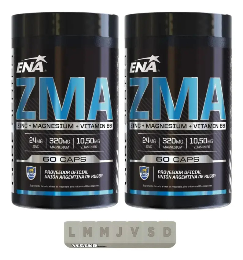 2 Zma 300mg (60 Caps) Zinc Magnesio Vitamina B6 Ena Sport Sin Sabor Pastillero Legend Nutrition