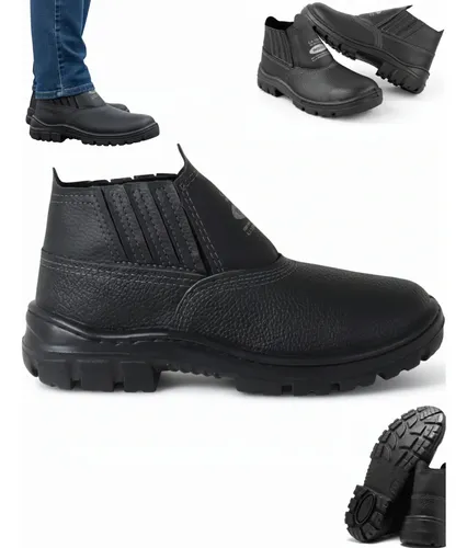 Bota Botina Segurança Trabalho Couro Resistente Epi Bico Pvc