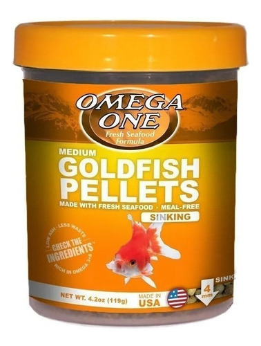 Omega One Goldfish Medium Pellets 119gr Alimento Para Peces Granulos Medianos 4mm De Lento Hundimiento A Base De Salmon Arenque Y Camaron Rico En Omega 3 Y 6 Facil Digestion