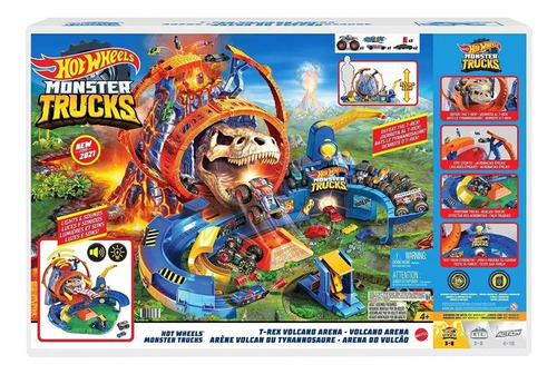 Hot Wheels Monster Trucks T-rex Volcano Arena Pista Mattel Color Naranja claro