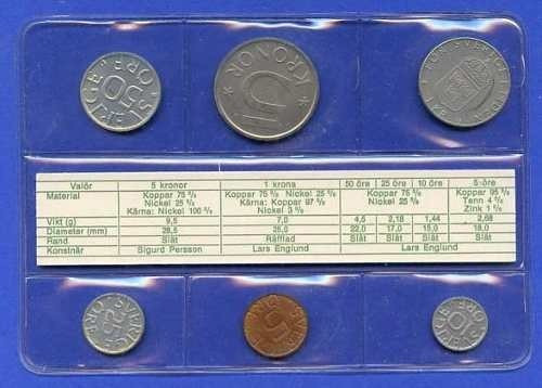 Suecia 5, 10, 25, 50 Ore Y 1, 5 Kronor 1976 * Mint *