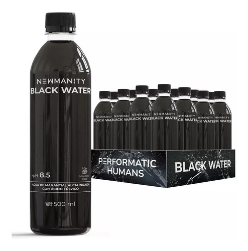 Black Water Agua Alcalina D Manantial Acido Fulvico 16/500ml