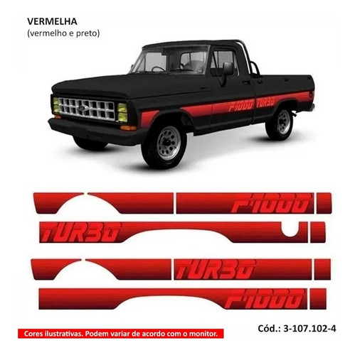 Adesivo Faixa Lateral Ford F1000 91 Cabine Simples Vermelho