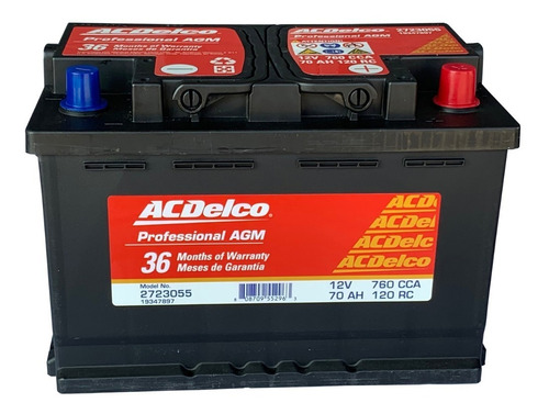 Bateria 70ah Acdelco 70l3 Agm Borne Grande +positivo Derecho