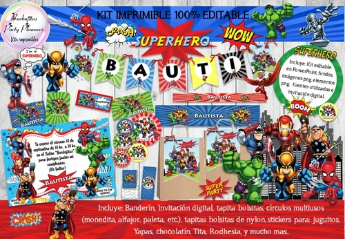 comprar Kit Imprimible Candy Bar Superheroes 100% Editable