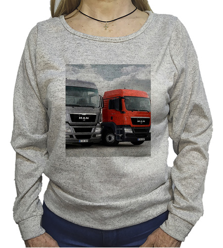 Buzo Lanilla Camion Gris Y Rojo Con Cielo Diseño